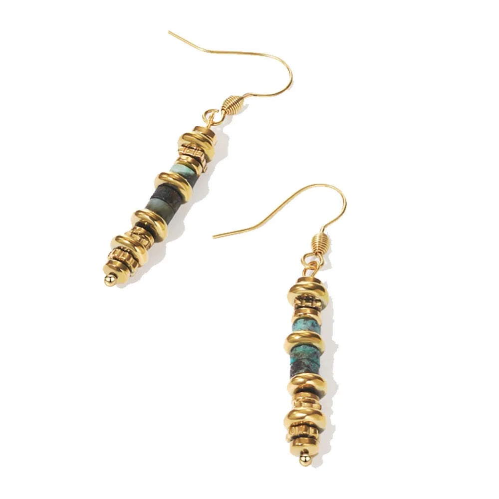 Silver geometric titanium steel dangle earrings with retro design and 18K plating