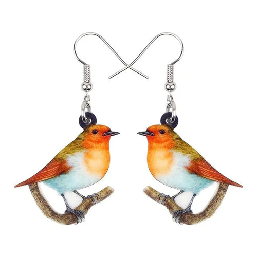 Blue titmouse pendant earrings with snake motifs on acrylic material