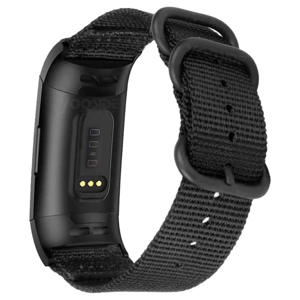 Fitbit Charge nylon replacement strap with three-ring buckle in Army Green colour