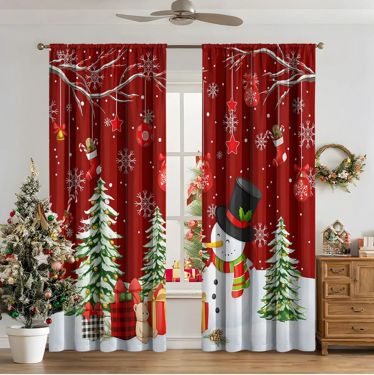 3D digital printed Christmas curtains in polyester fabric with festive patterns