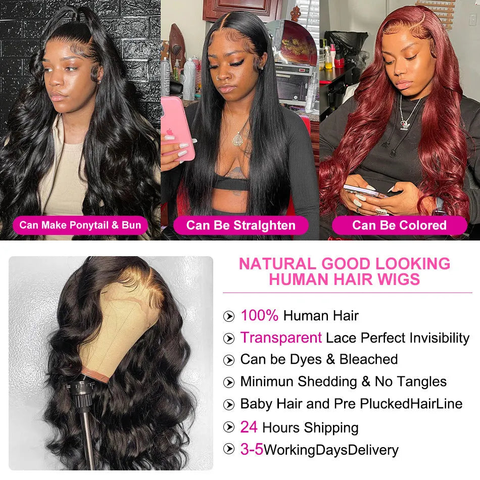 Black synthetic front lace wig with long curly hair and side bangs.