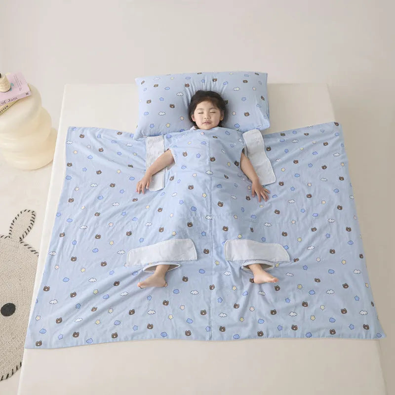 Anti-kick summer blanket in a themed colour like Cloud Bear Star Dream, shown with a matching pillowcase.