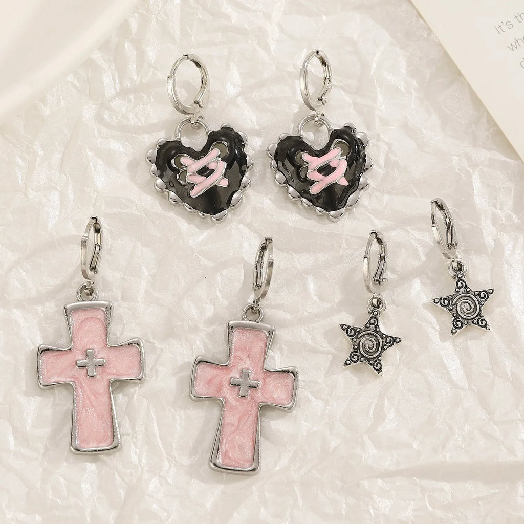 Women's classic cross crystal earrings in five colour options with dripping oil treatment finish