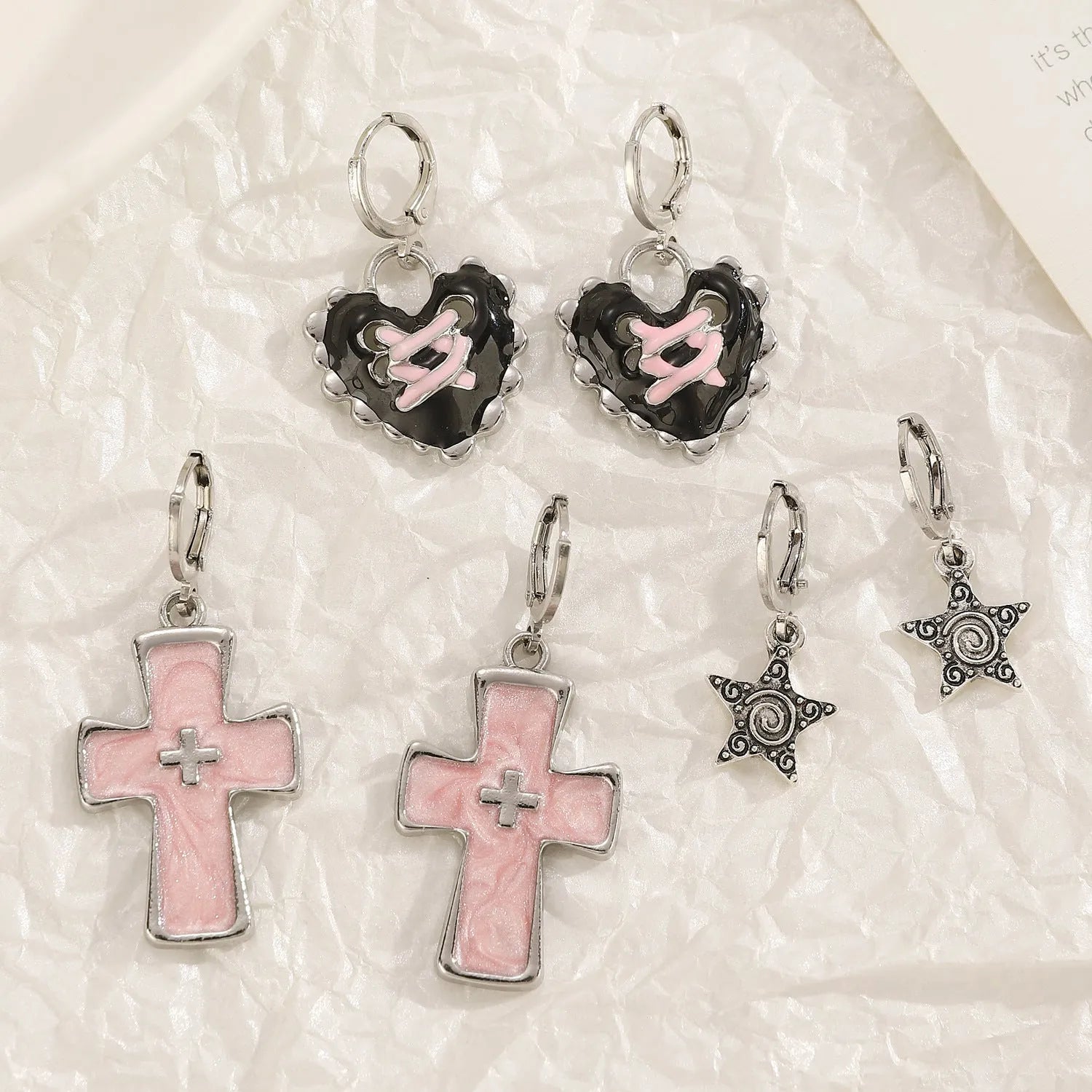 Women's classic cross crystal earrings in five colour options with dripping oil treatment finish