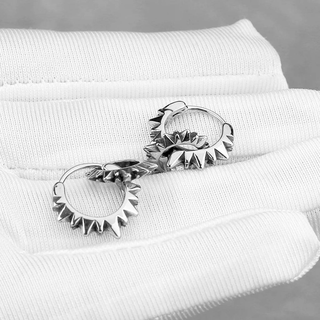 Stainless steel round ring earrings with polished steel colour finish