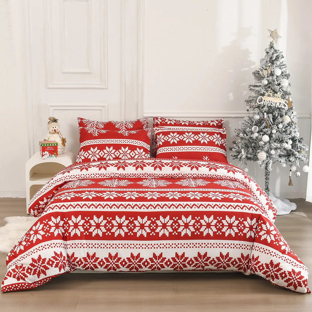 Winter Sleepers red Christmas pattern bedding three-piece set with quilt cover and pillowcases