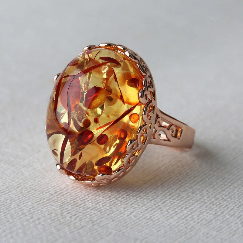 Amber beeswax ring in new amber type A colour on alloy band