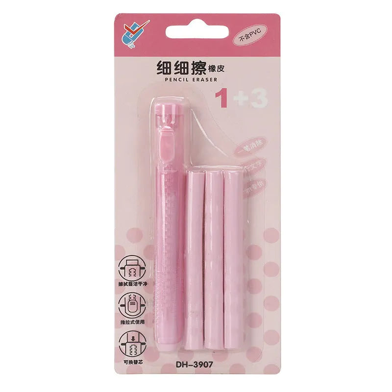 Push type traceless automatic eraser for children in blue, green, pink, purple colours
