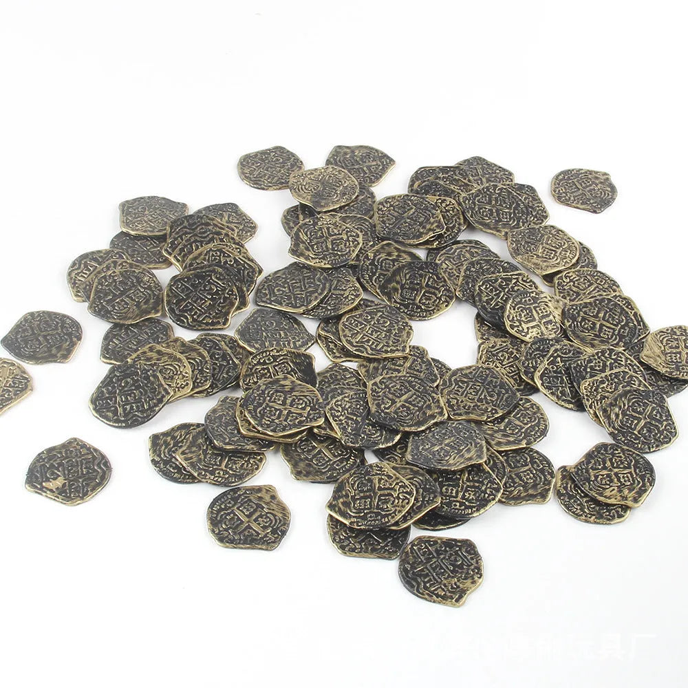 100 plastic replica Roman coins in bronze, gold, or silver electroplated finish for decorative or gaming use