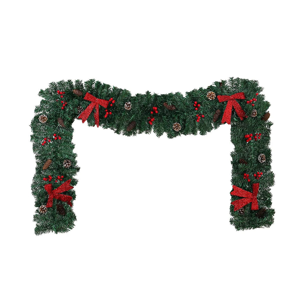European style PVC Christmas cane decoration with rattan design, pine cones and decorative bow