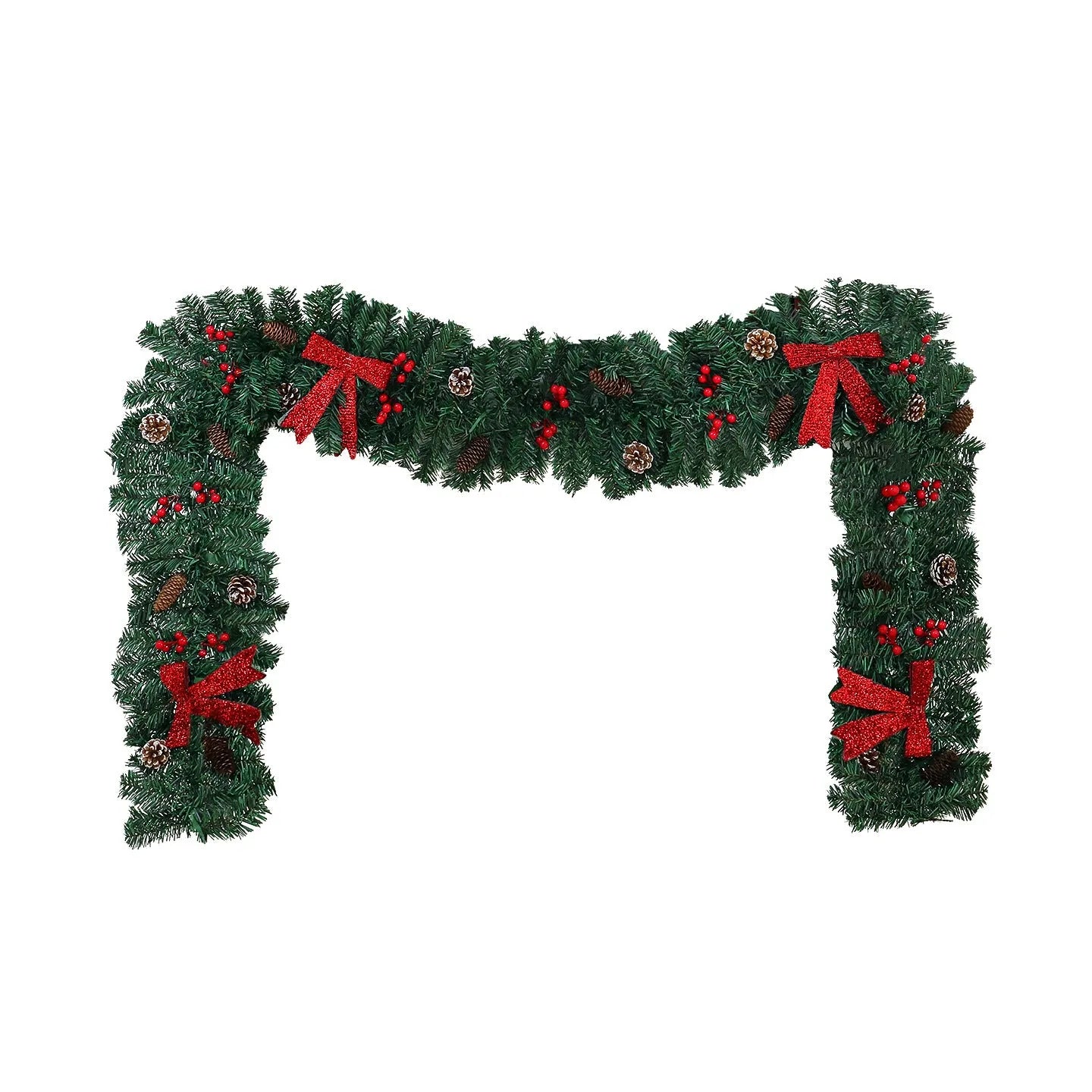 European style PVC Christmas cane decoration with rattan design, pine cones and decorative bow