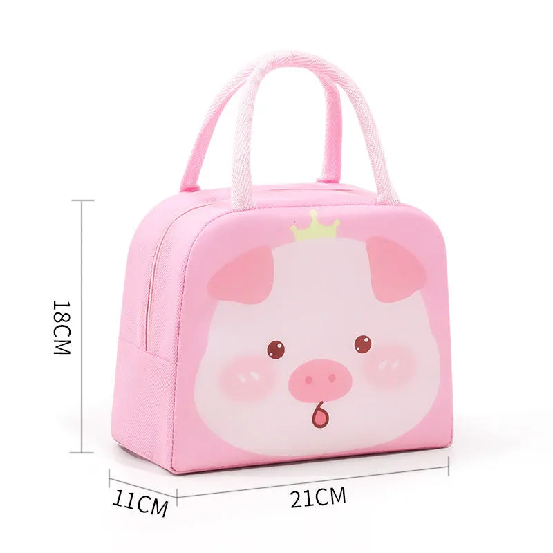 Children's insulated lunch box bag with cartoon animal design and aluminium foil insulation