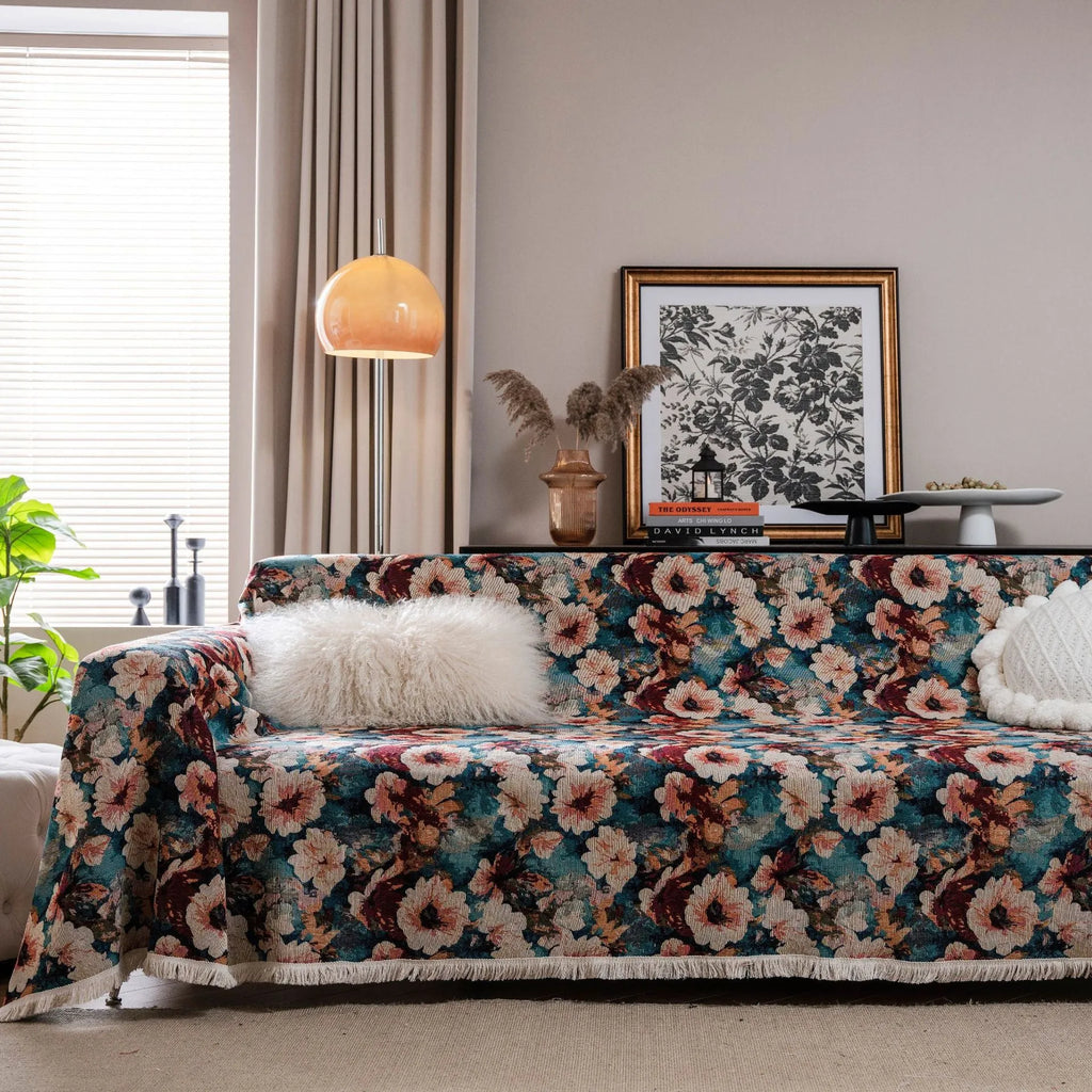 American country style jacquard floral pattern sofa cover in thick polyester cotton fabric