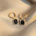 Black geometric quadrilateral zircon earrings with French court retro styling in copper construction