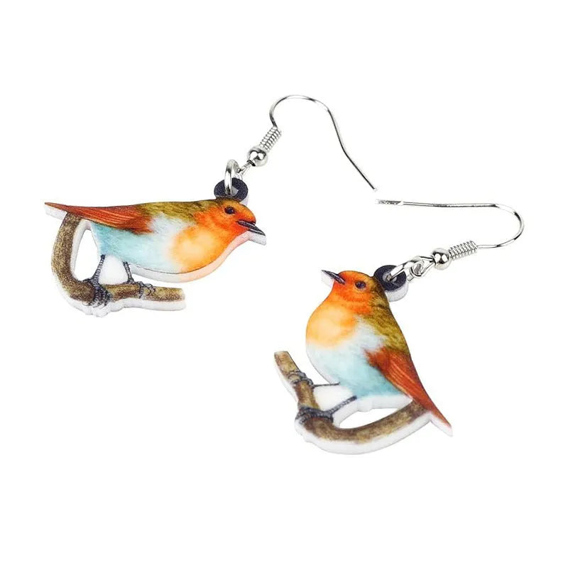 Blue titmouse pendant earrings with snake motifs on acrylic material