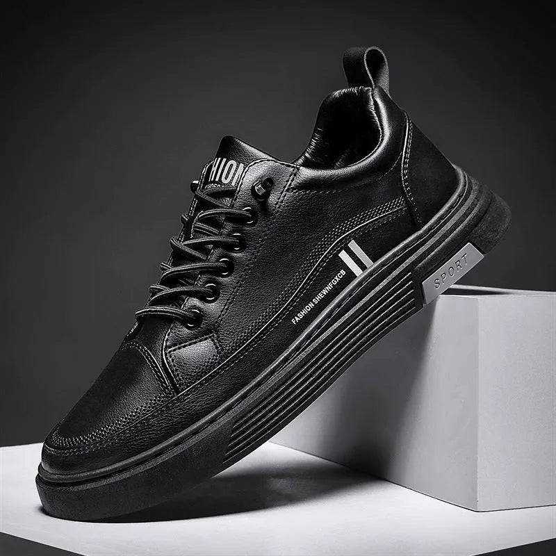 Men's white and black low-top skateboard shoes with elastic band closure