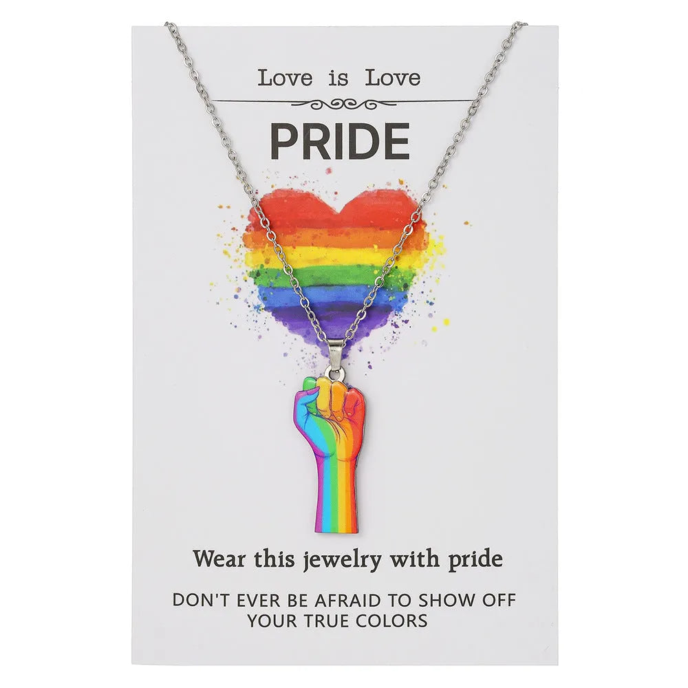 Stainless steel necklace and bracelet set with inspirational colour printing and friendship designs