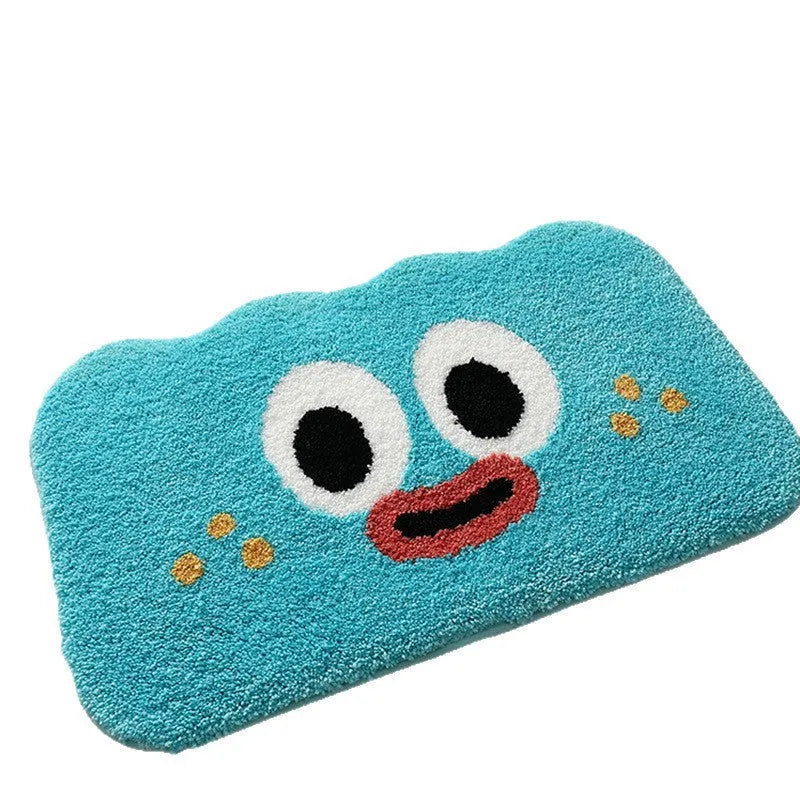 Thickened cashmere-like bathroom mat with cartoon cloud pattern in green, black, white, pink, and blue colours