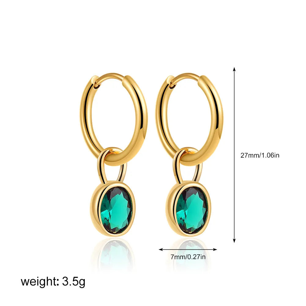 Women's retro simple oval zircon earrings in copper, shown in one of six available colours.