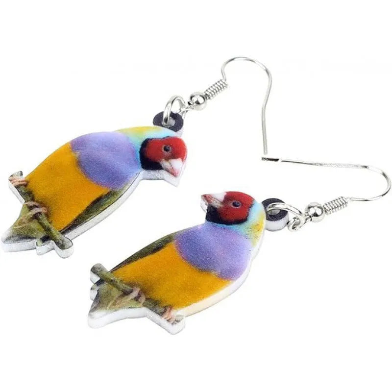 Blue titmouse pendant earrings with snake motifs on acrylic material