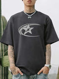 Men's pure cotton Japanese retro style T-shirt in dark grey, short sleeve casual design
