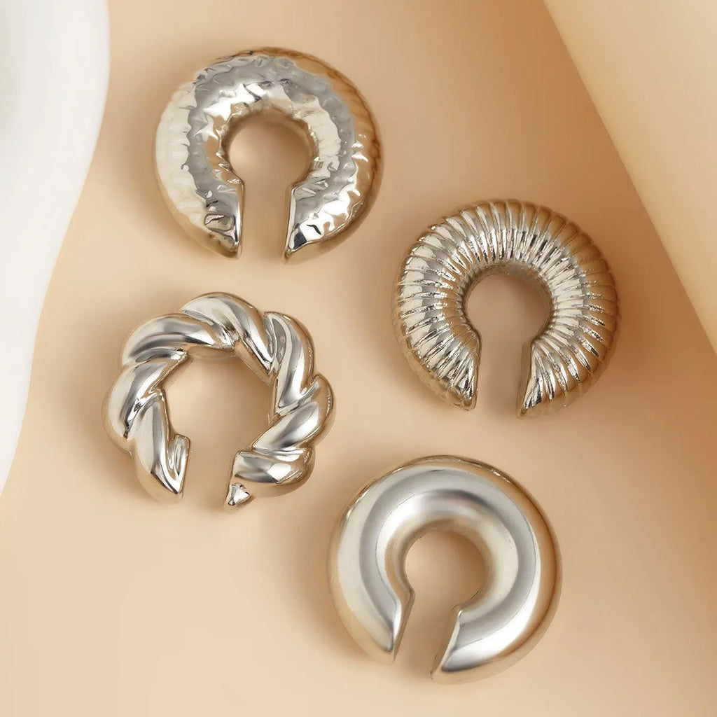Geometric gold and silver clip-on earrings set with four pieces, exaggerated ins style design