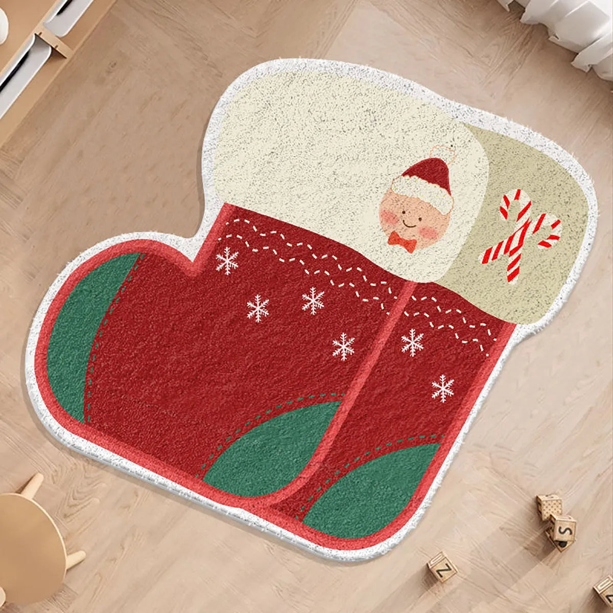 Alien-shaped Christmas floor mat in imitation cashmere with festive holiday patterns