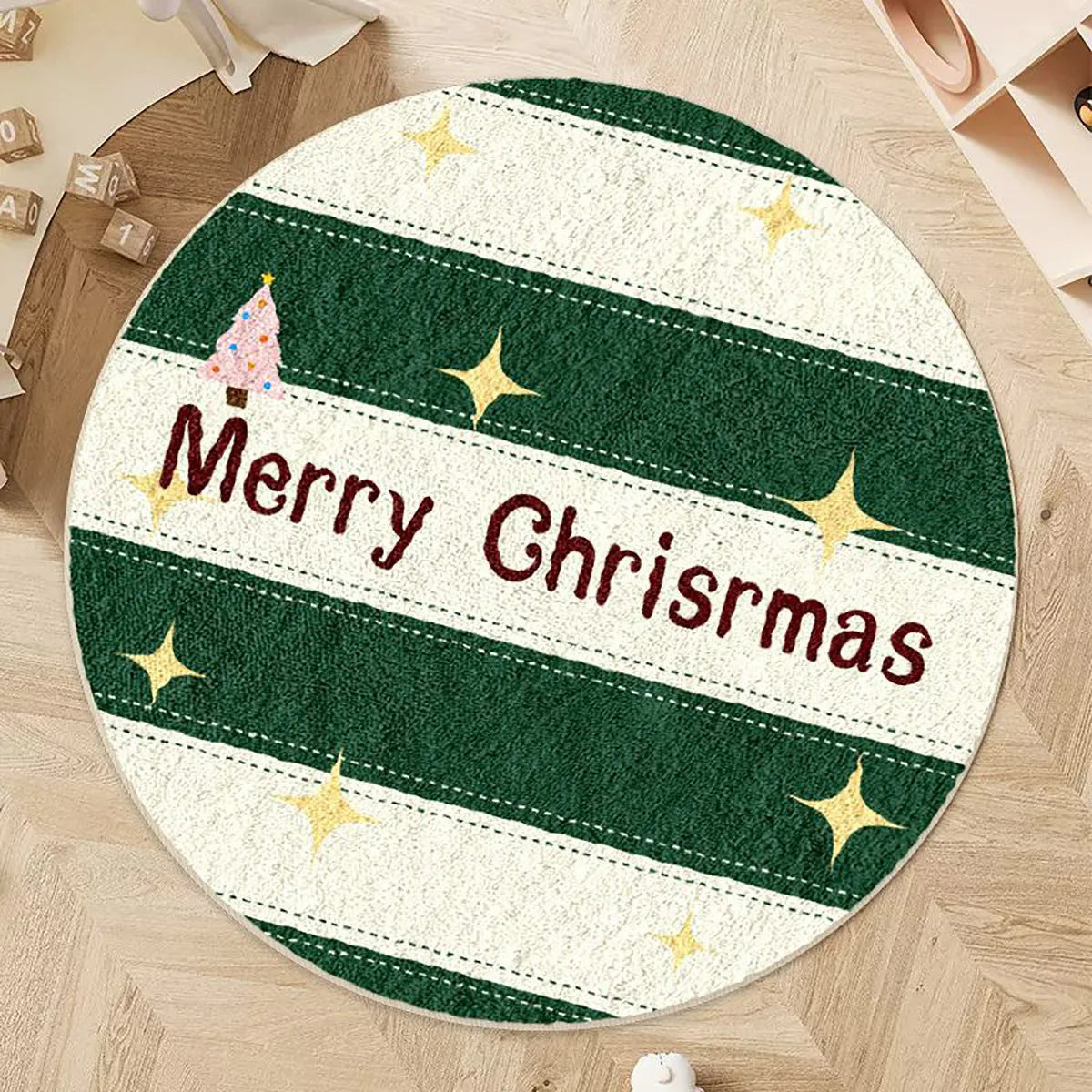 Alien-shaped Christmas floor mat in imitation cashmere with festive holiday patterns