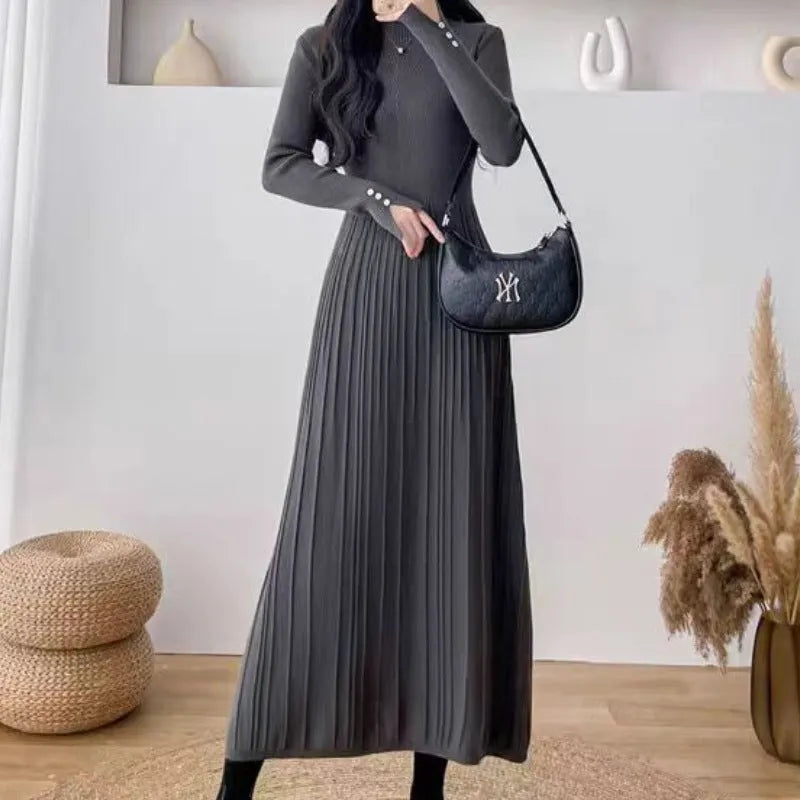 Women's mid-length high-waist A-line skirt in acrylic and polyester fabric, available in five colours
