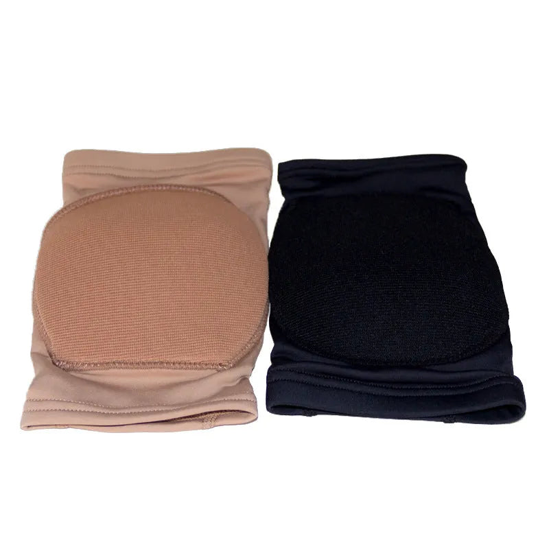 Ballet dance knee pads in skin colour and black options showing elastic construction for knee protection during exercise