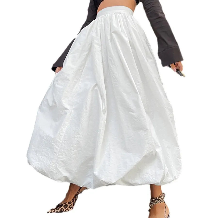 Women's long cotton skirt in solid colour with elastic waistband