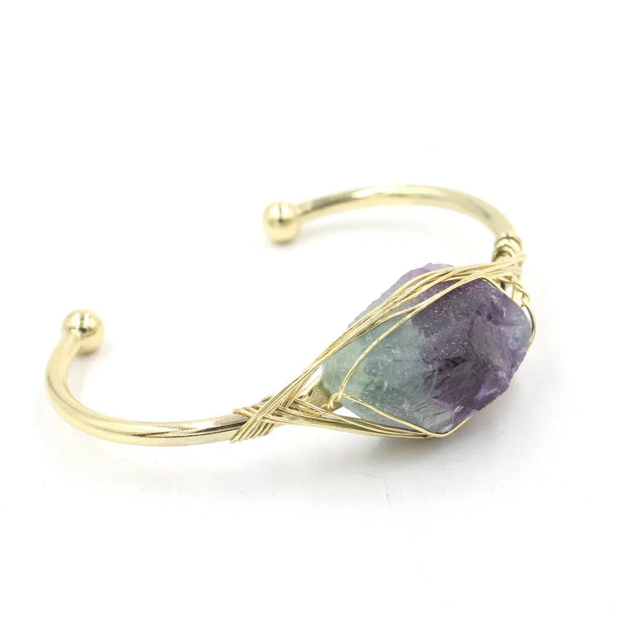 Natural raw gemstone bracelet with 8mm rough amethyst and citrine crystals in ethnic unisex style