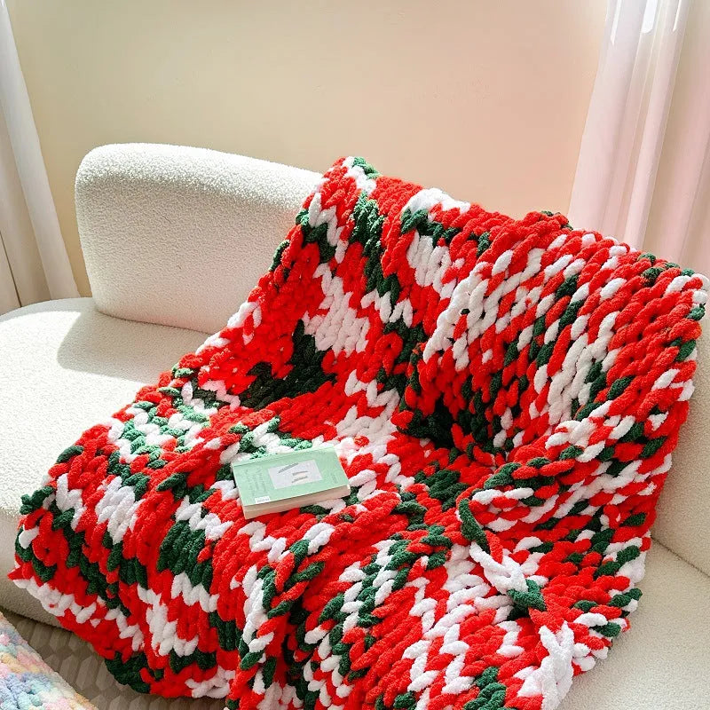 Thickened striped chenille blanket with ice bar dyeing in caramel mango colour