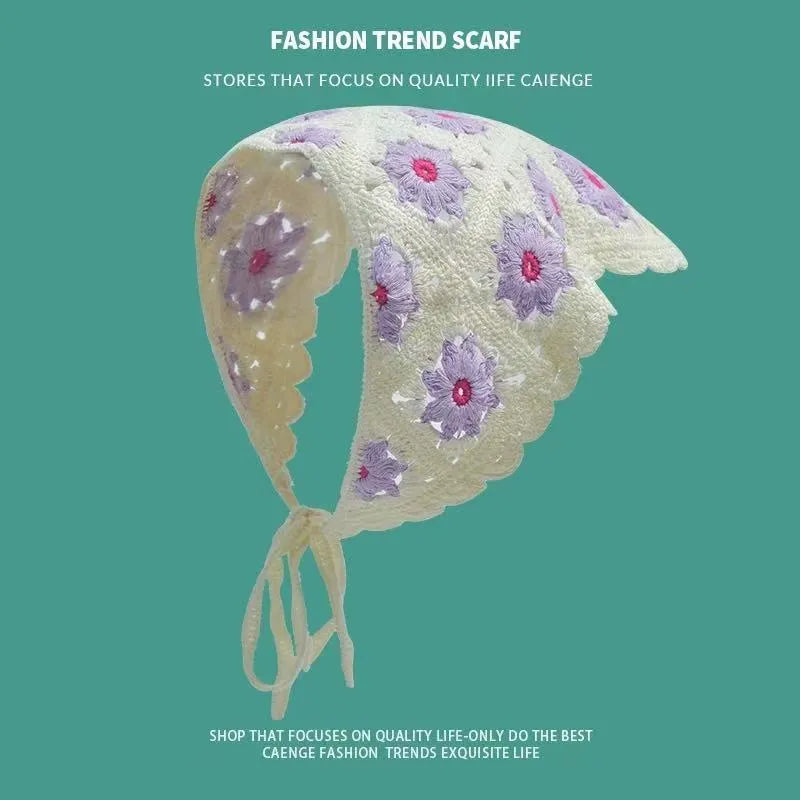 Cotton triangle headscarf with floral pattern options for women's autumn winter wear