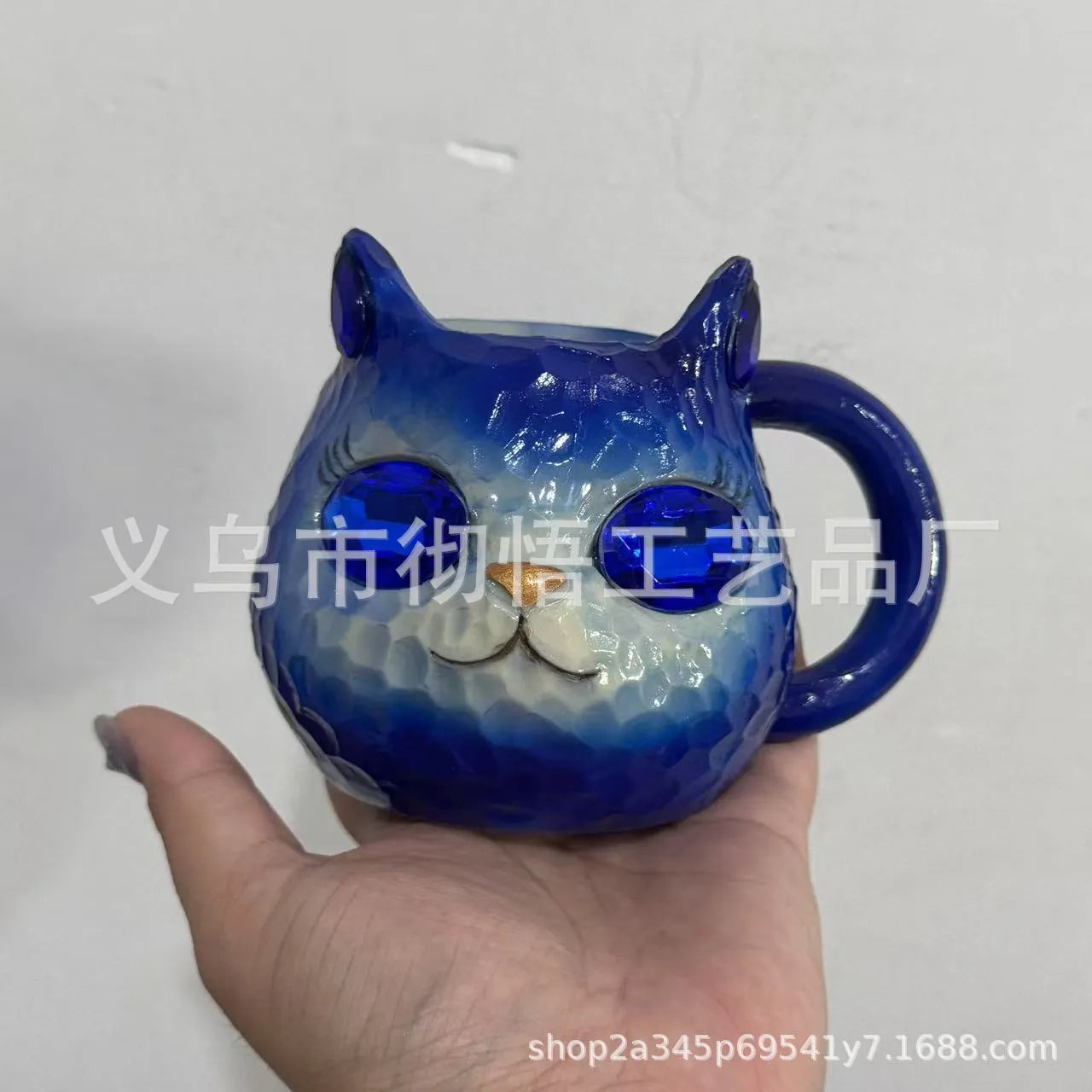 American style cat-shaped resin drinking cup in blue, green, pink, and purple colour options.
