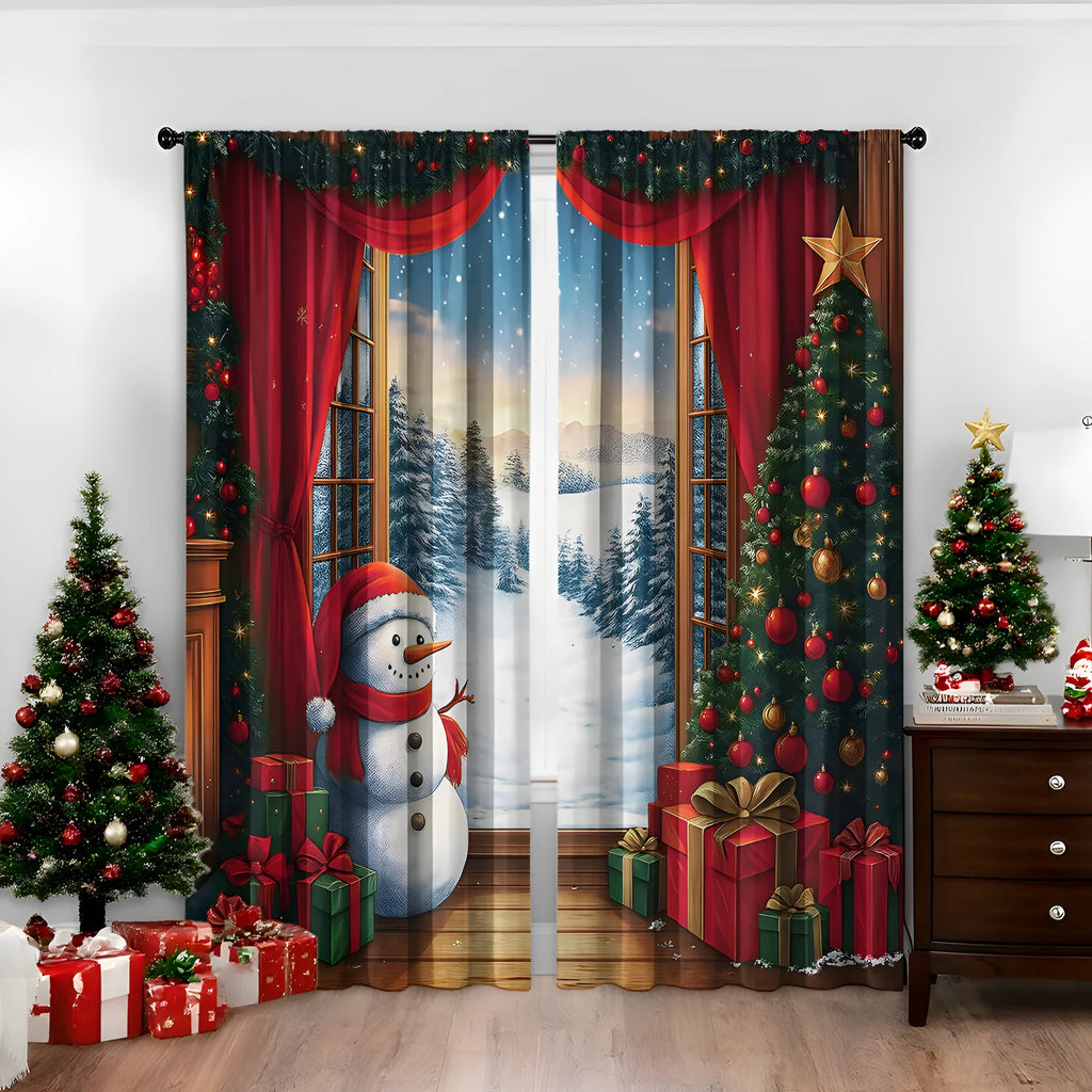 3D digital printed Christmas curtains in polyester fabric with festive patterns