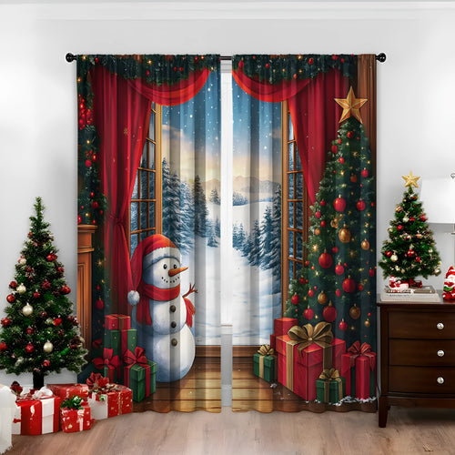 3D digital printed Christmas curtains in polyester fabric with festive patterns