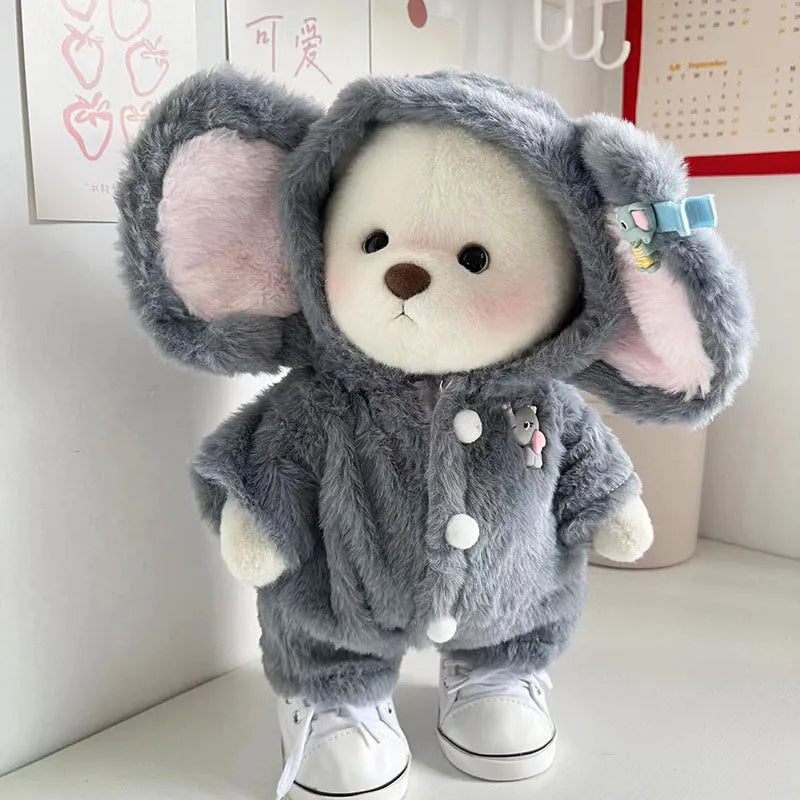 Grey plush elephant jumpsuit doll clothing for 30cm teddy bears.