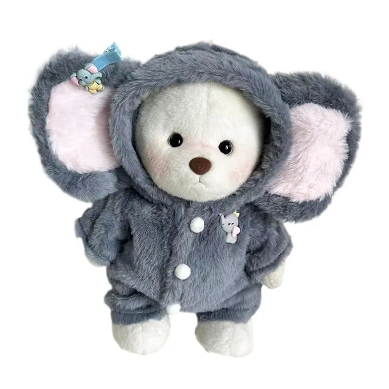 Grey plush elephant jumpsuit doll clothing for 30cm teddy bears.