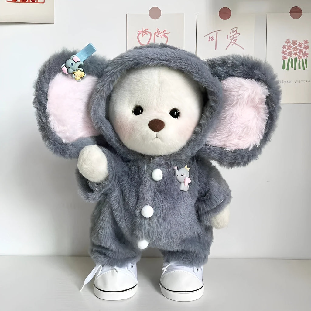 Grey plush elephant jumpsuit doll clothing for 30cm teddy bears.