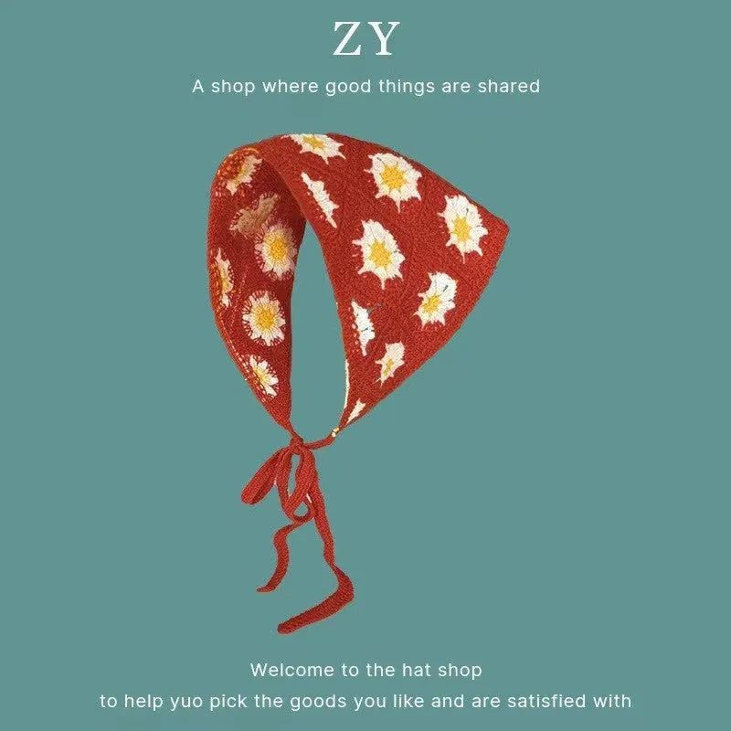 Cotton triangle headscarf with floral pattern options for women's autumn winter wear