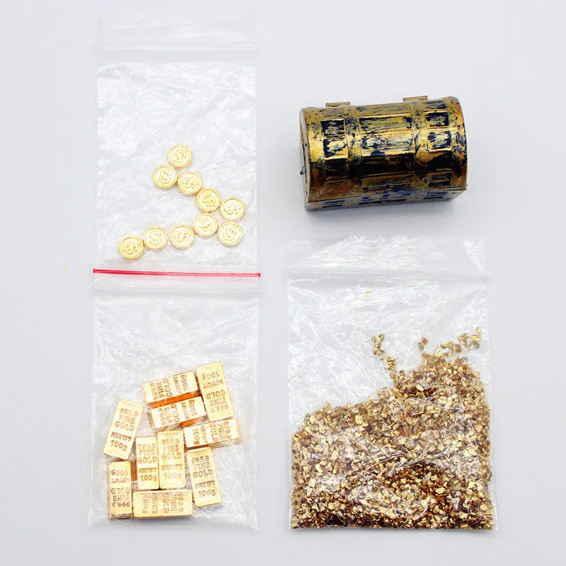 Alloy gold coin treasure box doll house miniature ornaments for teenage visual development