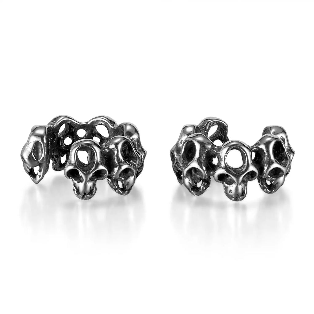 Stainless steel skull ear clip earrings with hollow geometry design and electroplated finish