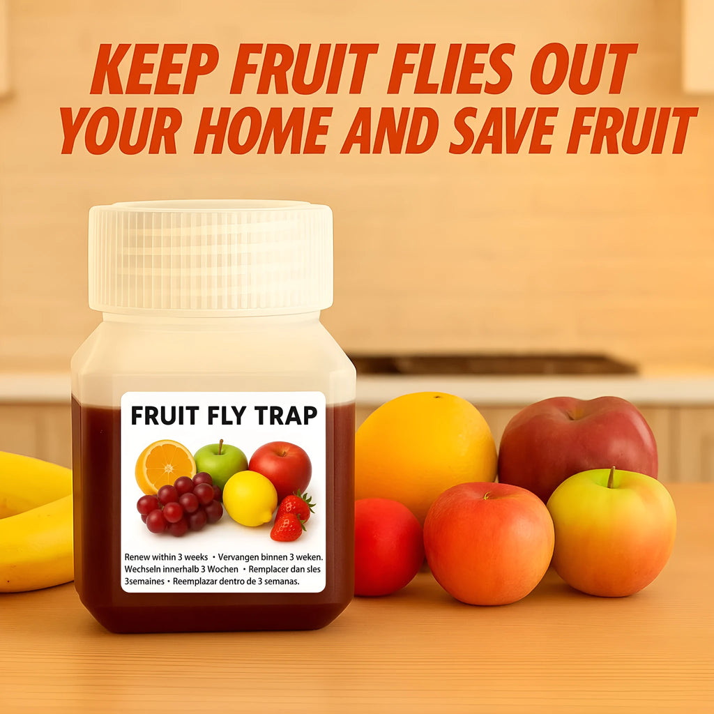 Bottle of SK003 fruit fly bait liquid for use in insect traps.