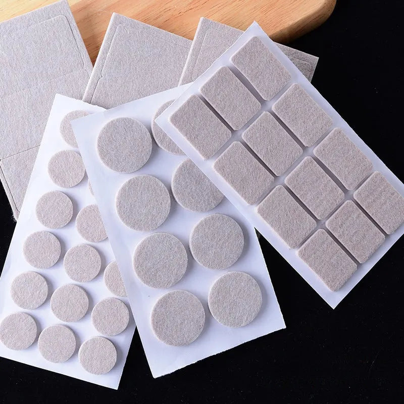 Beige plastic chair leg stoppers set with square and round floor protection pads in different sizes