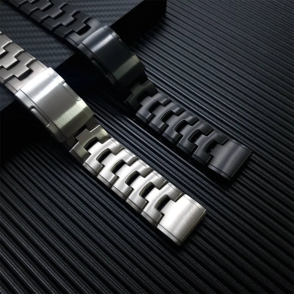 Simple silver, black, and titanium colour watch straps for Garmin Jiaming Fenix series in 22mm and 26mm widths