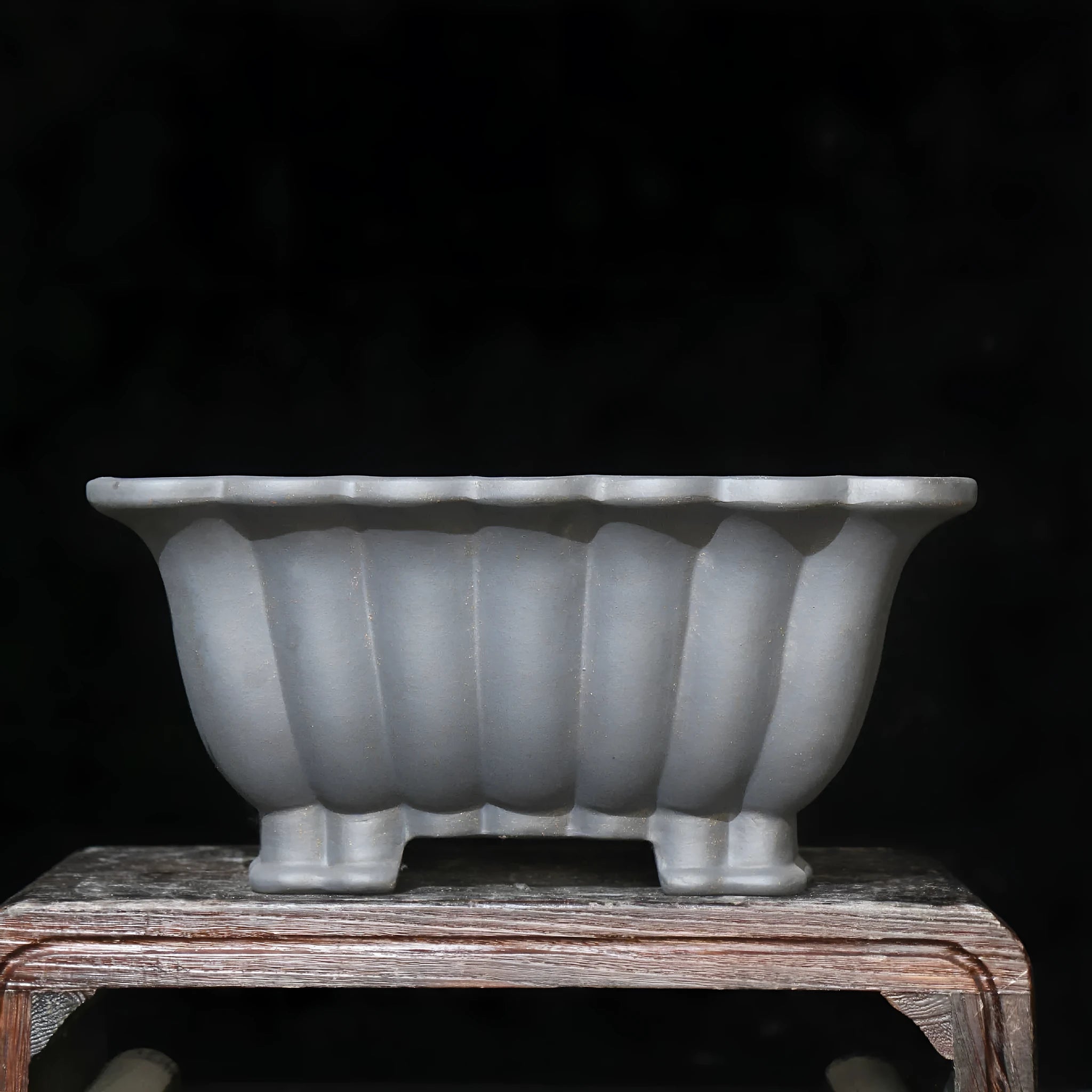 Square purple sand ceramic bonsai pot with classical styling for desktop plants, measuring 37x15cm
