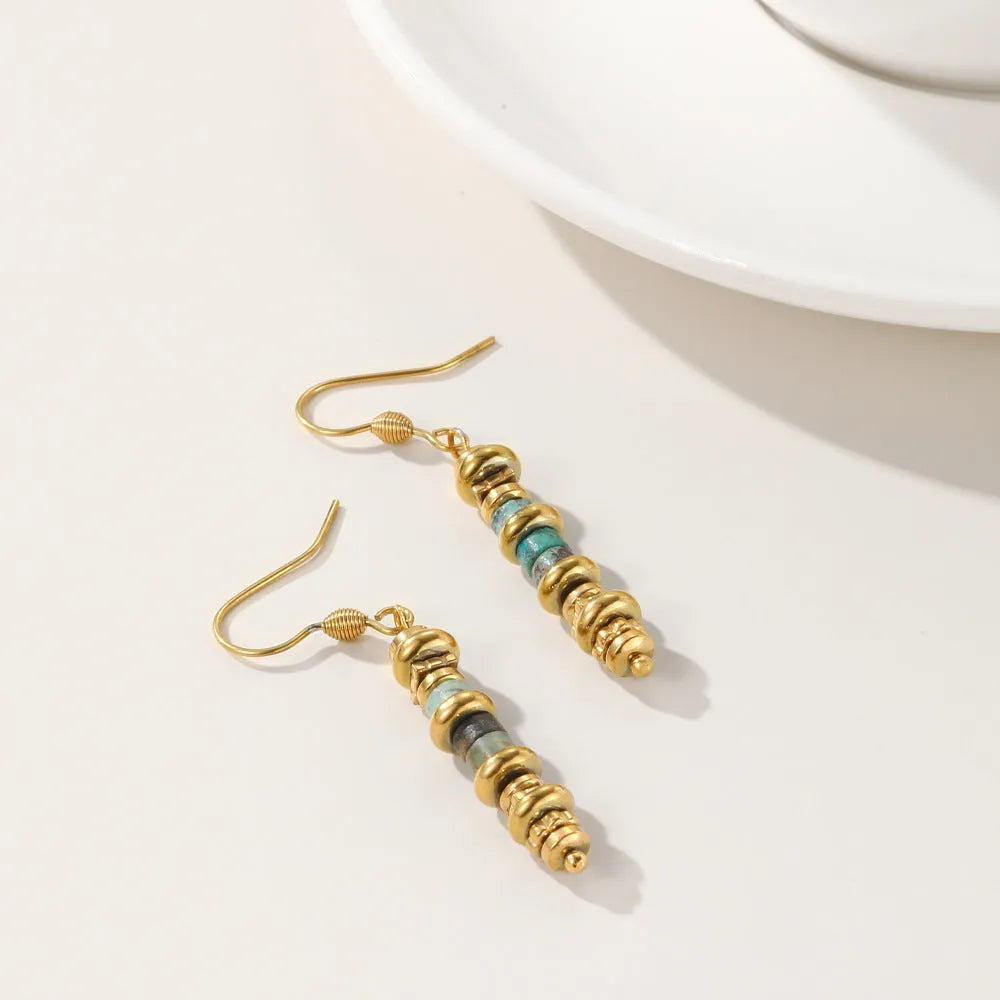 Silver geometric titanium steel dangle earrings with retro design and 18K plating