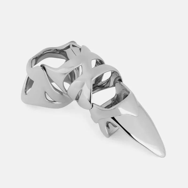 Silver alloy punk armour finger stall for alternative jewellery and costume styling