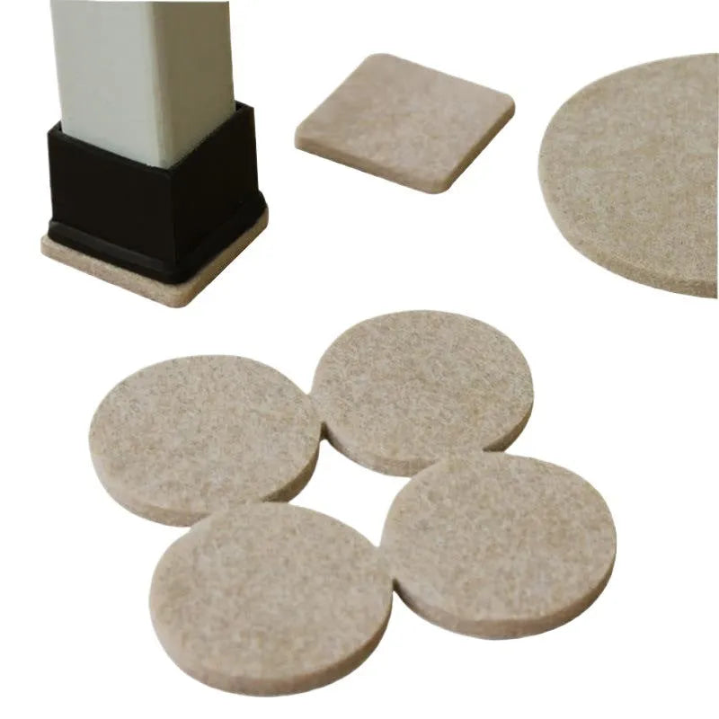 Beige plastic chair leg stoppers set with square and round floor protection pads in different sizes